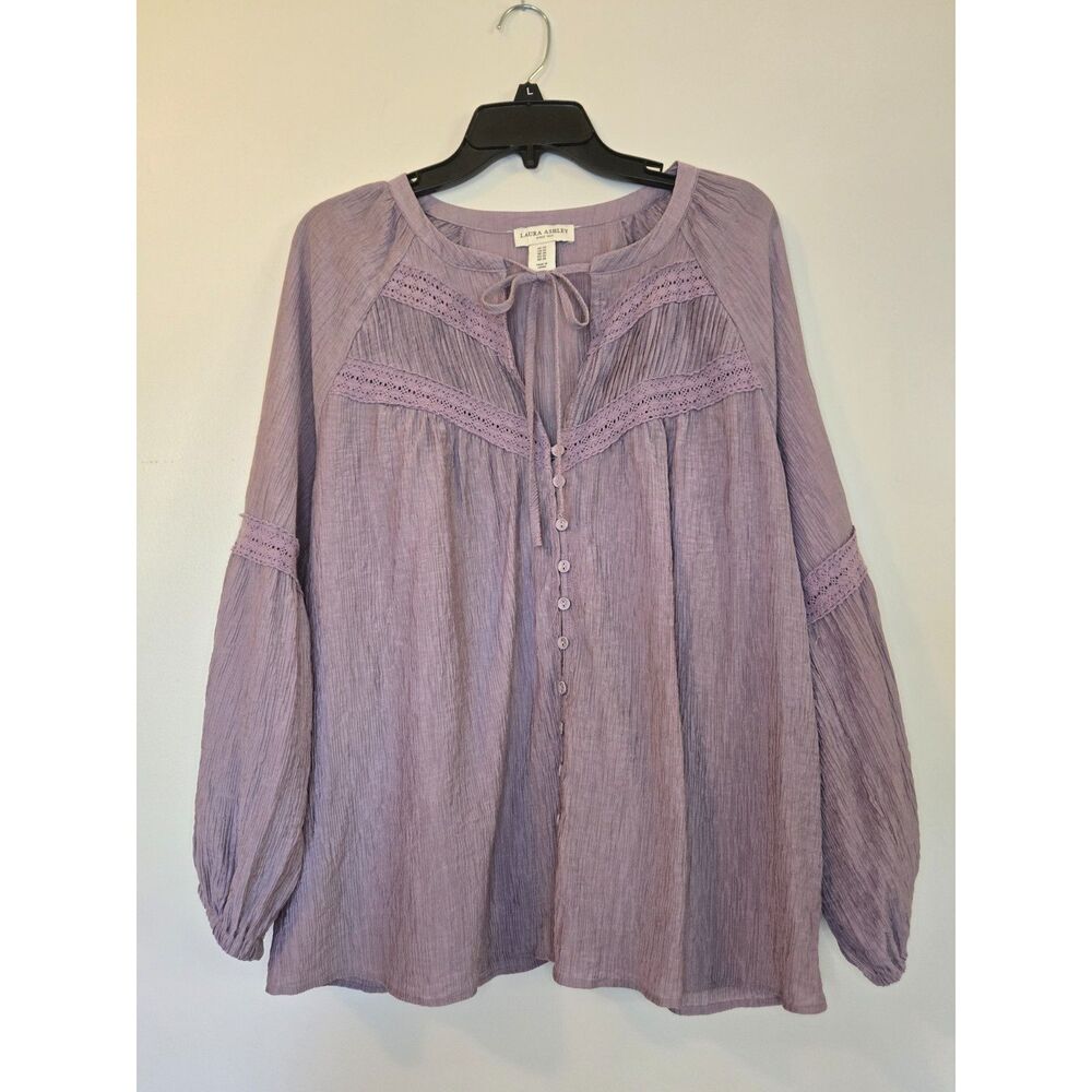 Laura Ashley Mauve Smock Tunic Size 1X Boho Lagenlook Peasant Cottagcore Relaxed